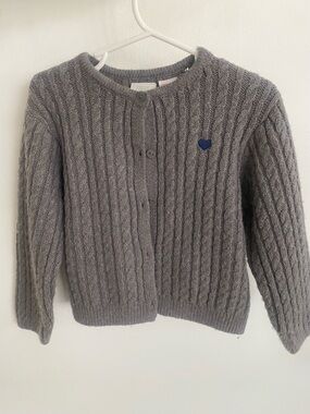 Zara Gray Cable Knit Cardigan with Blue Heart Accent